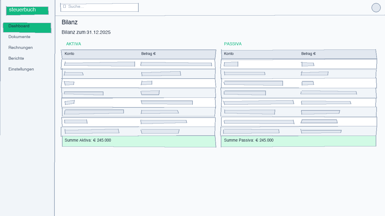 Screenshot of the balance sheet creation tool